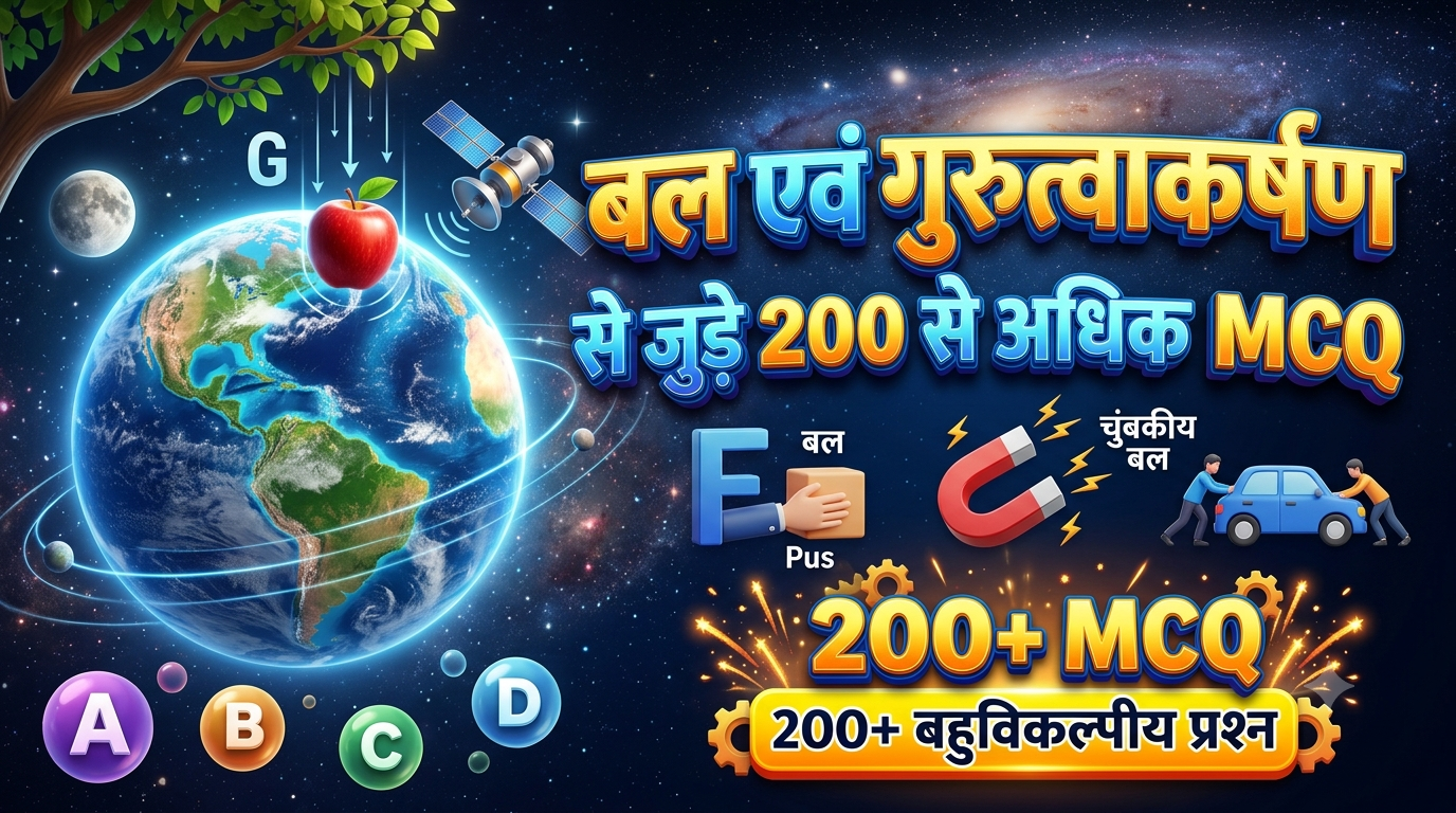 बल एवं गुरुत्वाकर्षण के 200+ महत्वपूर्ण MCQ प्रश्न उत्तर हिंदी में